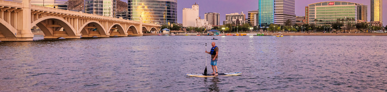 Tempe Town Lake and a stand up paddleboarder