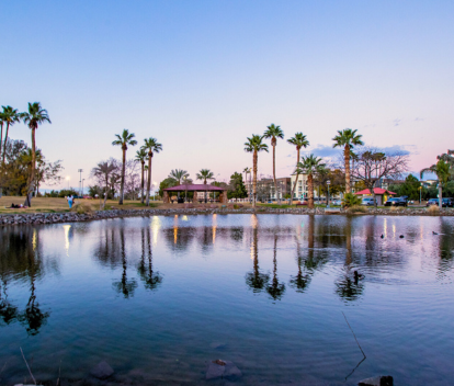 Sunset photo of Papago Park lake