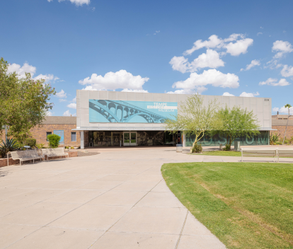 Photo of the front entrance of Tempe History Museum on a sunny day